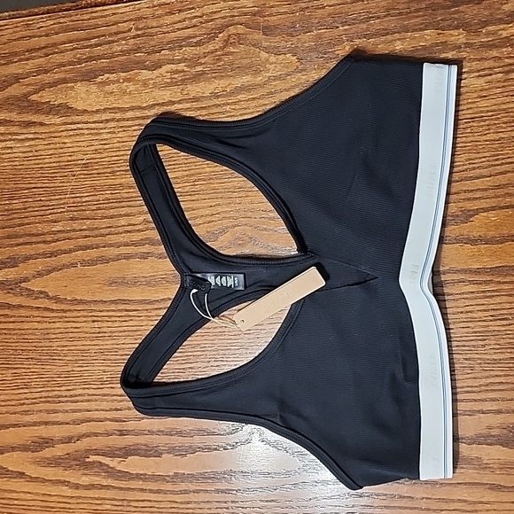 Skims cotton rib slit bralette, soot, sport stripes. Large. NWT - Picture 7 of 10